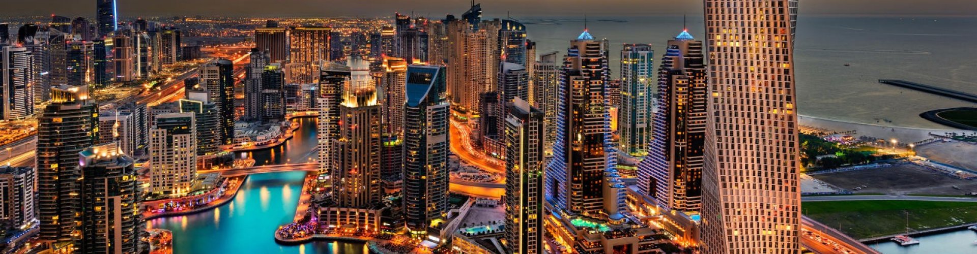 Dubai skyline at sunset